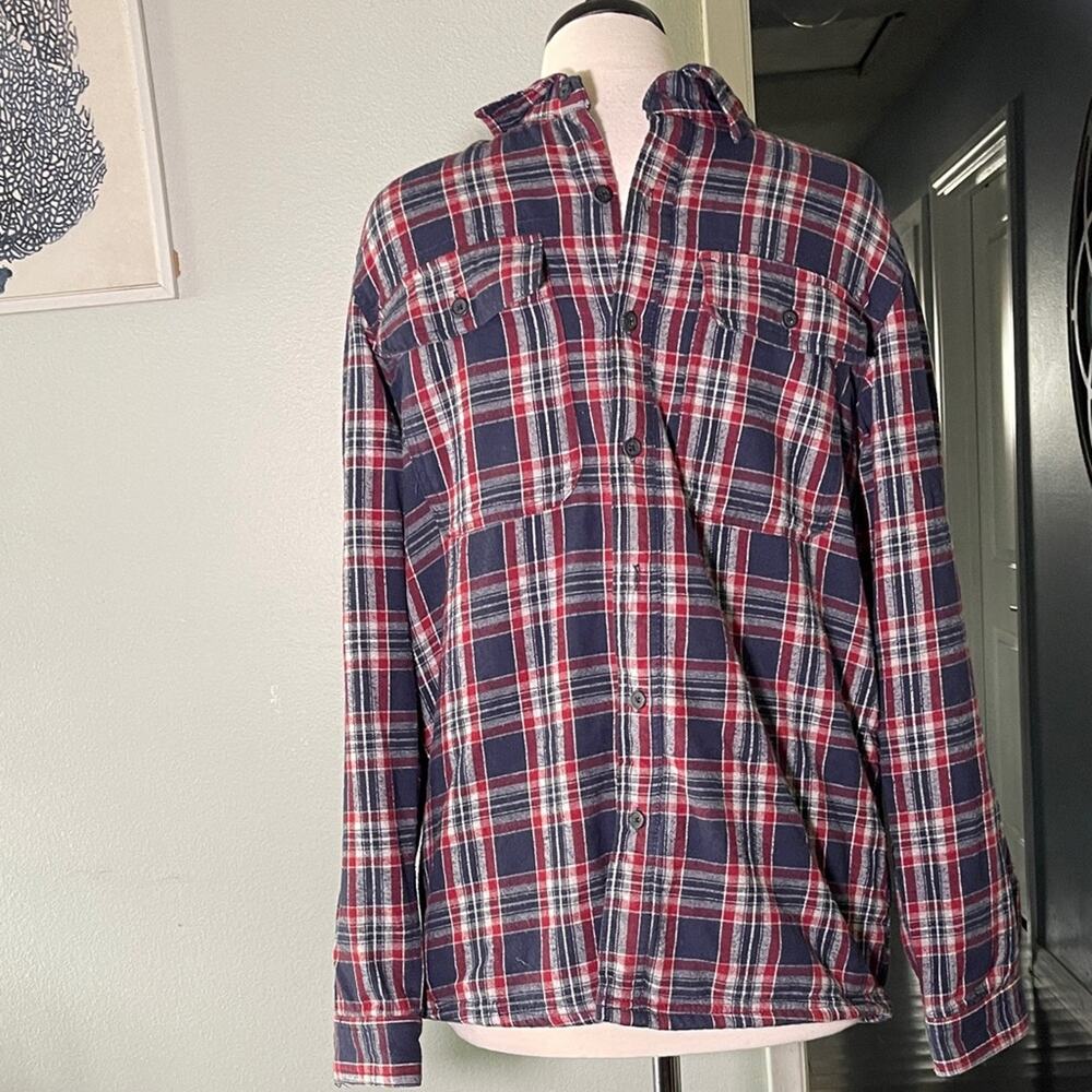Boston Traders Navy and Red Plaid Casual Button Down Shirt